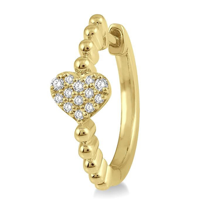 Pave Set Bead Heart Shape Diamond Hoop Earrings