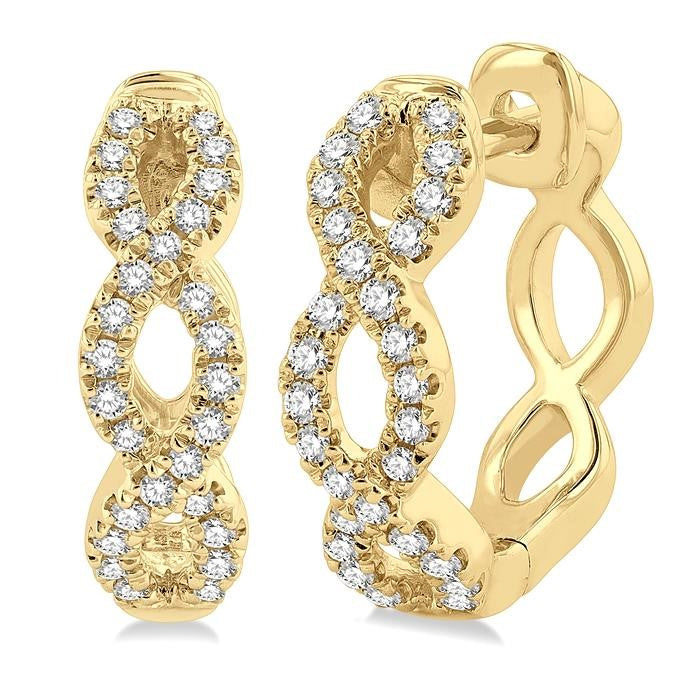 1/4 Ctw Petite Twisted Round Cut Diamond Fashion Huggies in 10K Yellow Gold