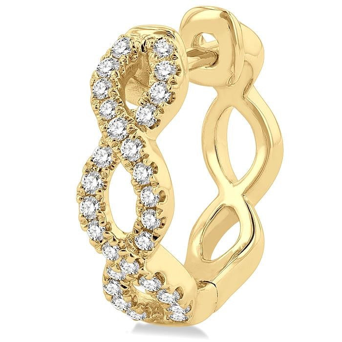 1/4 Ctw Petite Twisted Round Cut Diamond Fashion Huggies in 10K Yellow Gold