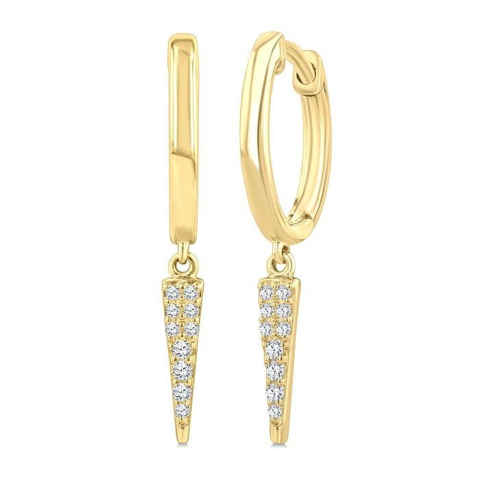 1/10 Ctw Round Cut Diamond Spike Petite Huggie Earrings in 10K Yellow Gold