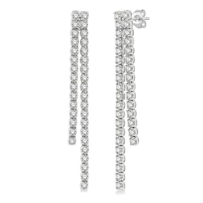 1 3/4 Ctw Twin Line Round Cut Diamond Tennis Earrings in 14K White Gold