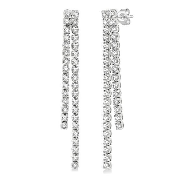 1 3/4 Ctw Twin Line Round Cut Diamond Tennis Earrings in 14K White Gold