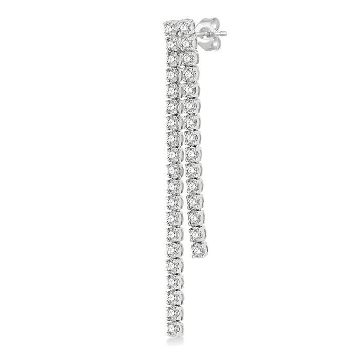 1 3/4 Ctw Twin Line Round Cut Diamond Tennis Earrings in 14K White Gold
