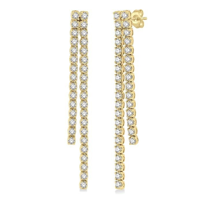 1 3/4 Ctw Twin Line Round Cut Diamond Tennis Earrings in 14K Yellow Gold