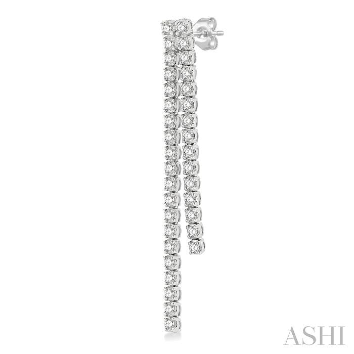 1 3/4 Ctw Twin Line Round Cut Diamond Tennis Earrings in 14K White Gold
