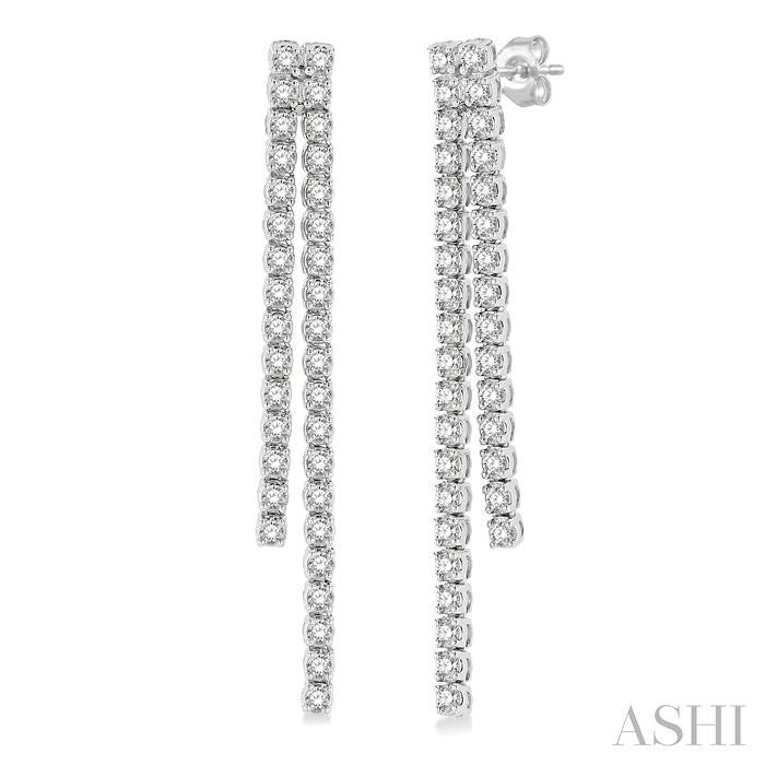 1 3/4 Ctw Twin Line Round Cut Diamond Tennis Earrings in 14K White Gold
