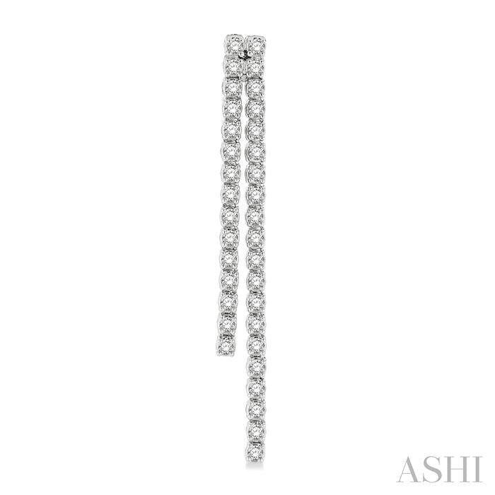 1 3/4 Ctw Twin Line Round Cut Diamond Tennis Earrings in 14K White Gold