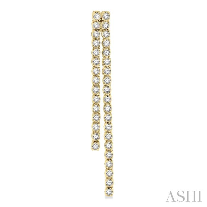 1 3/4 Ctw Twin Line Round Cut Diamond Tennis Earrings in 14K Yellow Gold