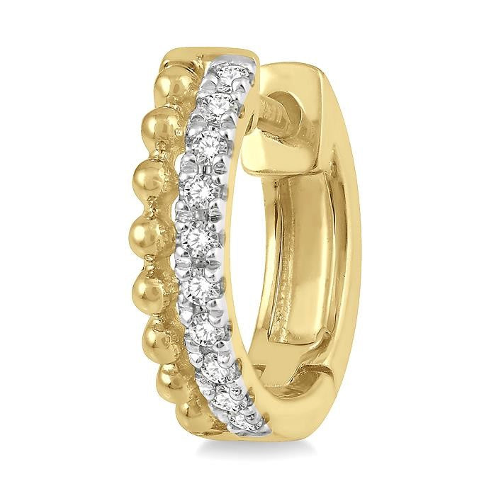 1/10 Ctw Circular Bead & Round Cut Bead Bijoux Diamond Huggie Petite Earrings in 10K Yellow Gold