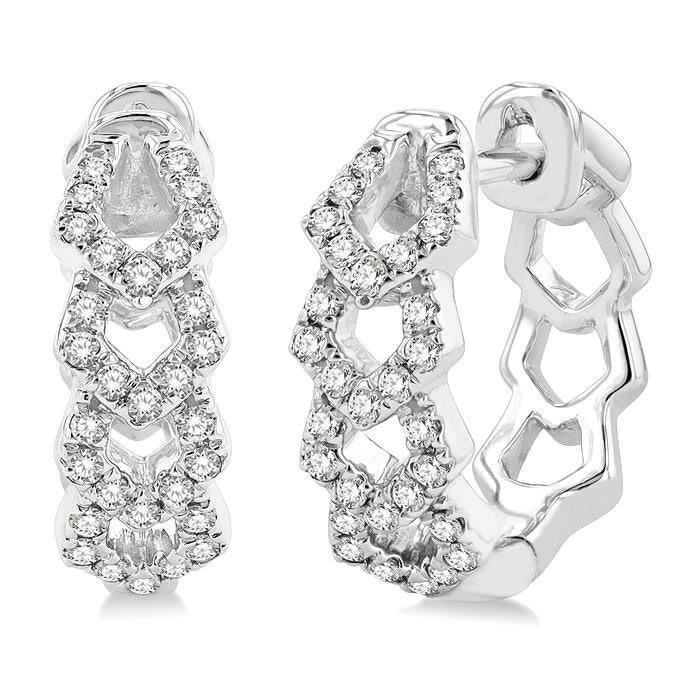 1/4 Ctw Petite Geometric Link Round Cut Diamond Fashion Huggies in 10K White Gold