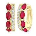 4X2 MM Marquise Shape Ruby and 1/6 Ctw Round Cut Diamond Precious Hoop Earrings in 10K Yellow Gold