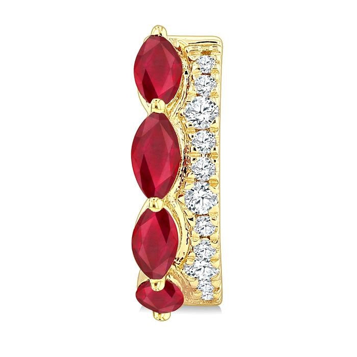 4X2 MM Marquise Shape Ruby and 1/6 Ctw Round Cut Diamond Precious Hoop Earrings in 10K Yellow Gold