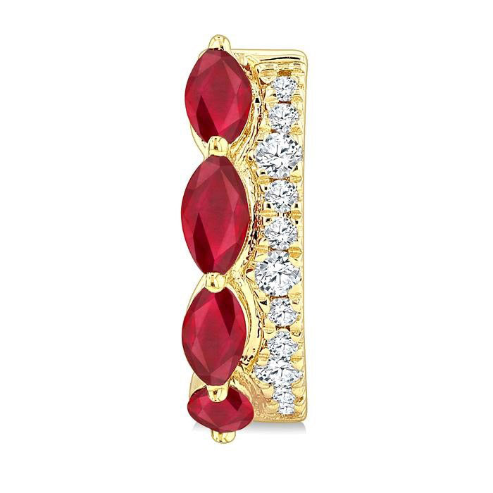 Marquise Shape Gemstone & Petite Diamond Fashion Hoop Earrings