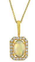 10K Yellow Gold Emerald Shape Halo Pendant Diamond and Opal 1.07 Ctw