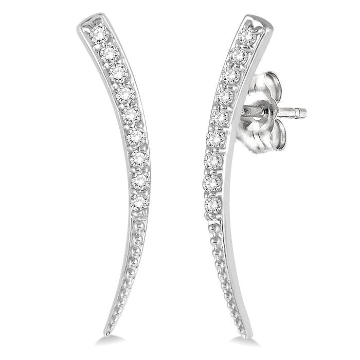 1/5 Ctw Pointed End Arc Climbers Round Cut Diamond Earrings in 14K White Gold