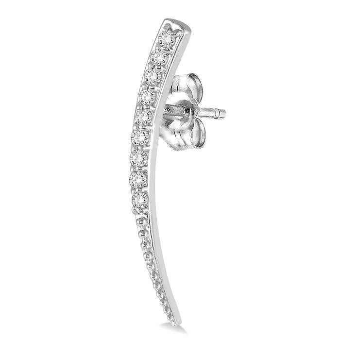 1/5 Ctw Pointed End Arc Climbers Round Cut Diamond Earrings in 14K White Gold