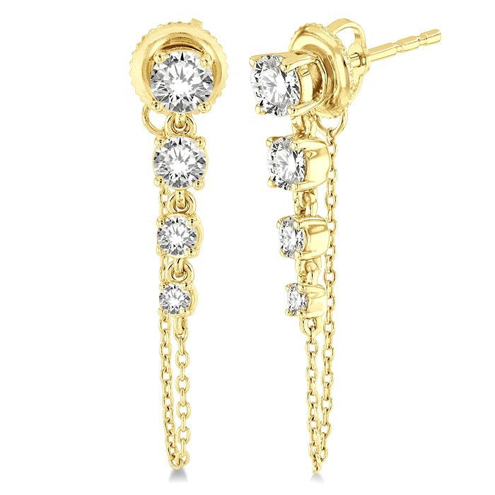 1 Ctw Journey Round Cut Diamond Fashion Long Chain Earrings in 14K Yellow Gold