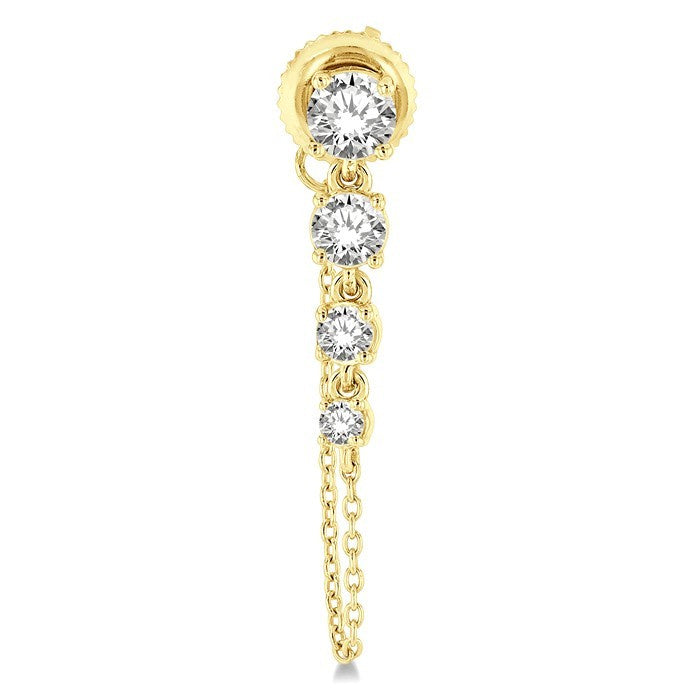 1 Ctw Journey Round Cut Diamond Fashion Long Chain Earrings in 14K Yellow Gold