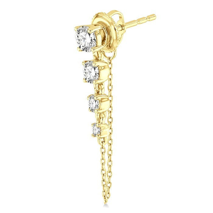 1 Ctw Journey Round Cut Diamond Fashion Long Chain Earrings in 14K Yellow Gold