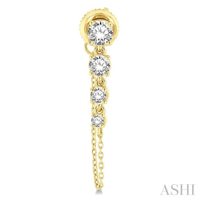 1 Ctw Journey Round Cut Diamond Fashion Long Chain Earrings in 14K Yellow Gold