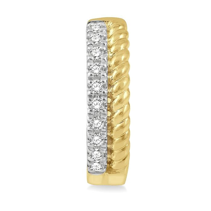 1/10 Ctw Rope Bead & Round Cut Diamond Huggie Petite Earrings in 14K Yellow Gold