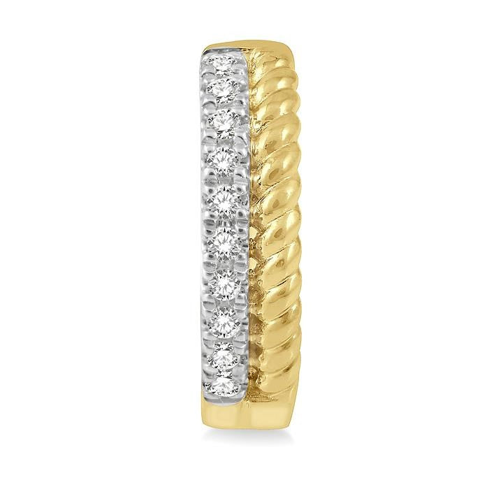 1/10 Ctw Rope Bead & Round Cut Diamond Huggie Petite Earrings in 10K Yellow Gold