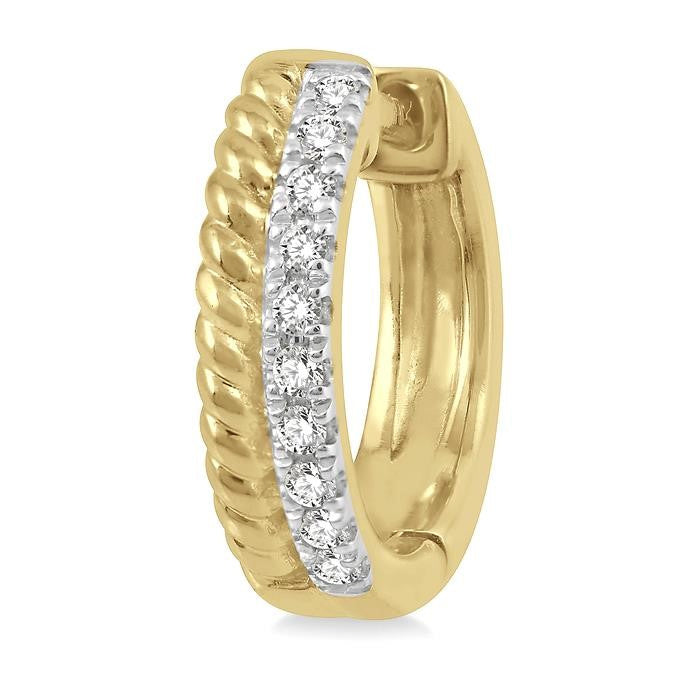 1/10 Ctw Rope Bead & Round Cut Diamond Huggie Petite Earrings in 10K Yellow Gold