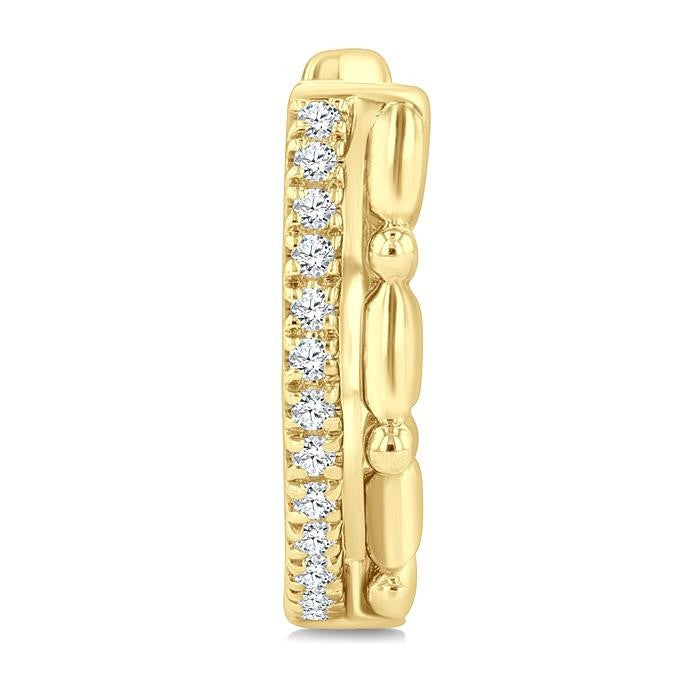 1/10 Ctw Round Cut Diamond Bead Petite Huggie Fashion Earrings in 10K Yellow Gold