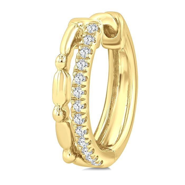 1/10 Ctw Round Cut Diamond Bead Petite Huggie Fashion Earrings in 10K Yellow Gold