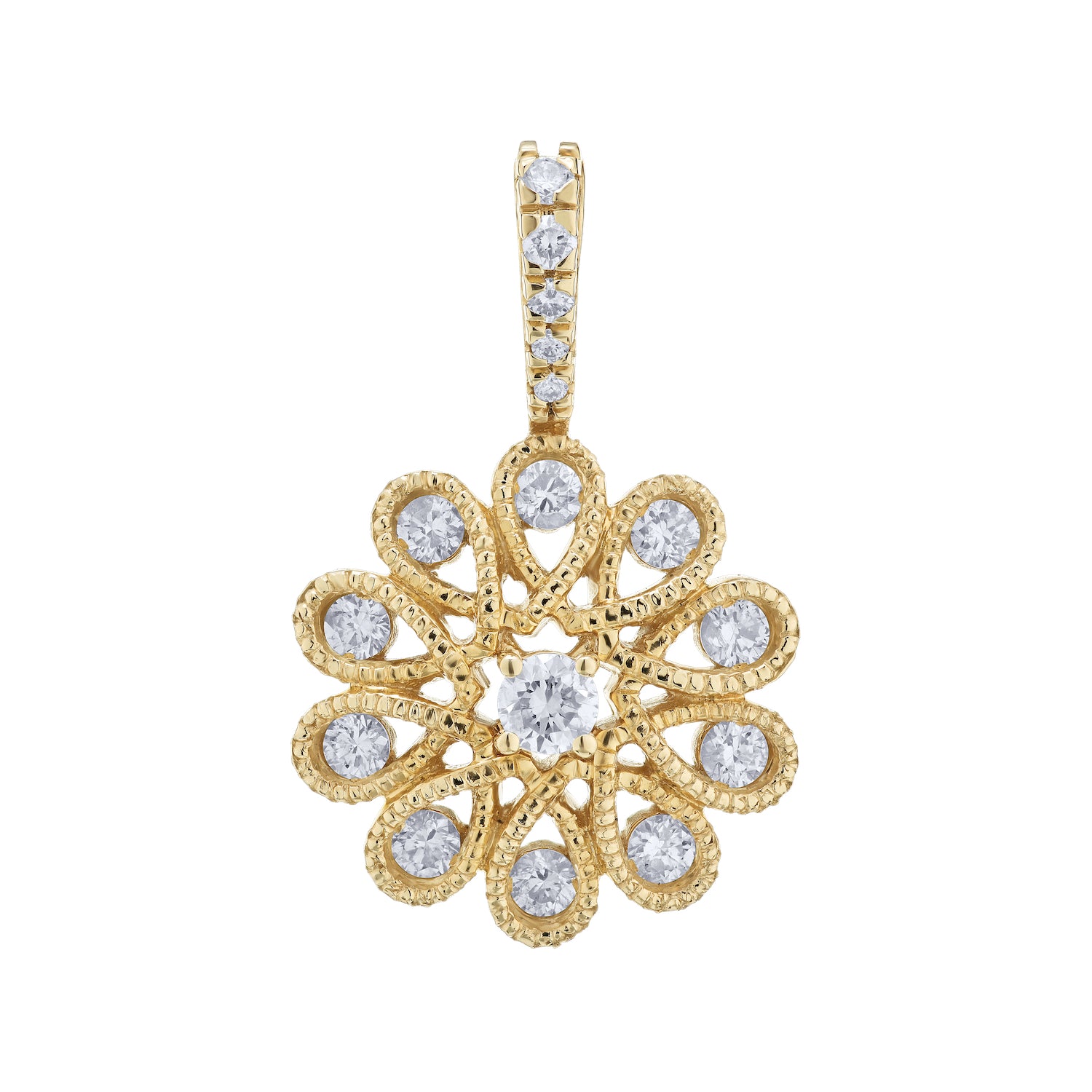 Diamond Round Scalloped Shaped Open Weave Milgrain Pendant