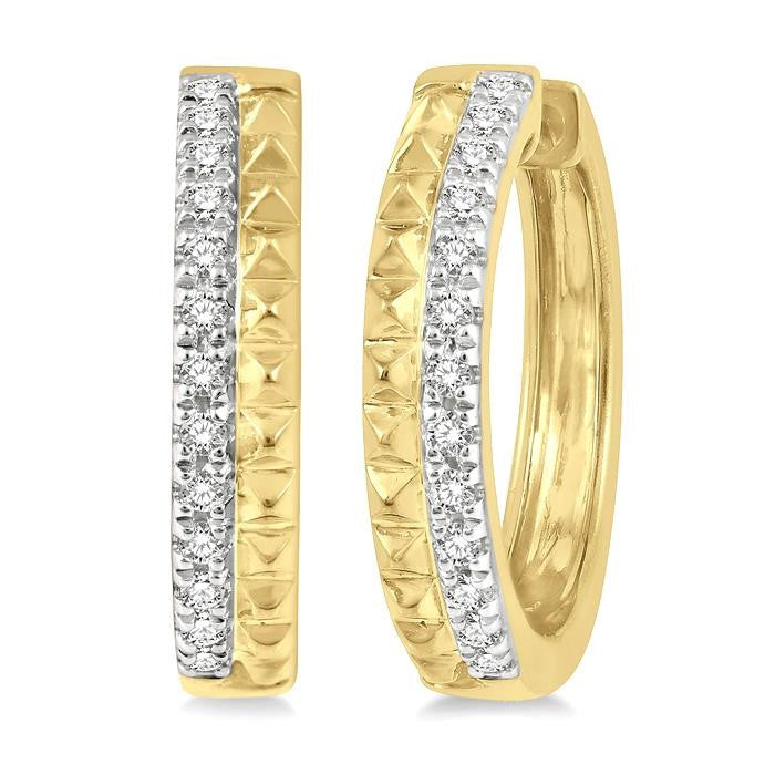 1/10 Ctw Pyramid Round Cut Diamond Huggie Petite Earrings in 10K Yellow Gold