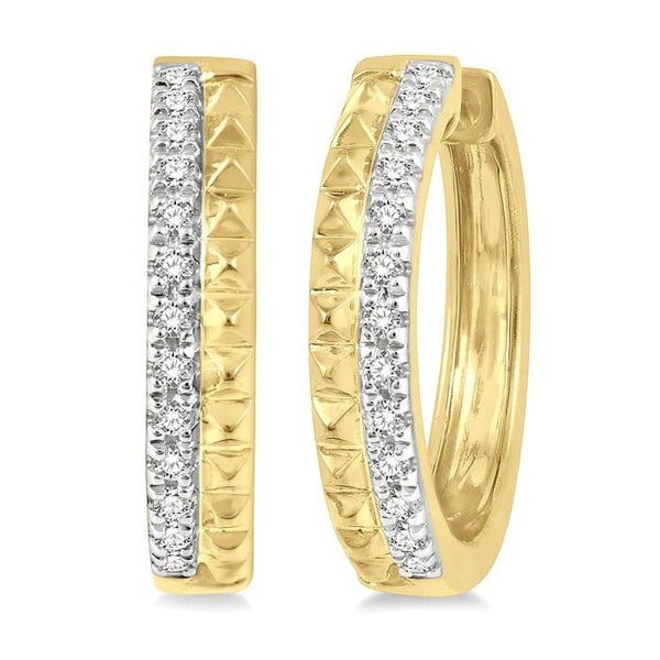 1/10 Ctw Pyramid Round Cut Diamond Huggie Petite Earrings in 10K Yellow Gold