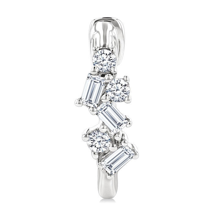 1/4 Ctw Petite Fusion Scatter Baguette and Round Cut Diamond Fashion Huggies in 14K White Gold