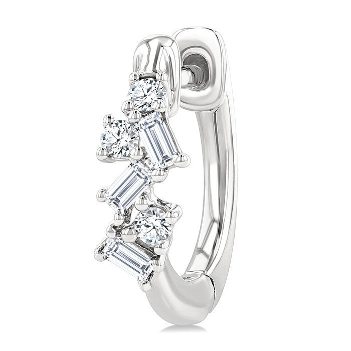 1/4 Ctw Petite Fusion Scatter Baguette and Round Cut Diamond Fashion Huggies in 14K White Gold