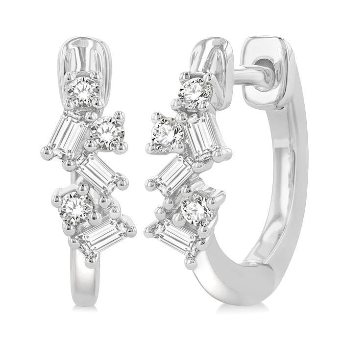 Scatter Baguette Diamond Petite Huggie Fashion Earrings