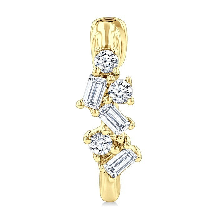 1/4 Ctw Petite Fusion Scatter Baguette and Round Cut Diamond Fashion Huggies in 14K Yellow Gold