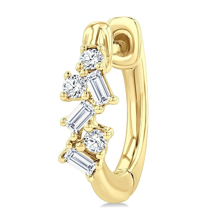 1/4 Ctw Petite Fusion Scatter Baguette and Round Cut Diamond Fashion Huggies in 14K Yellow Gold