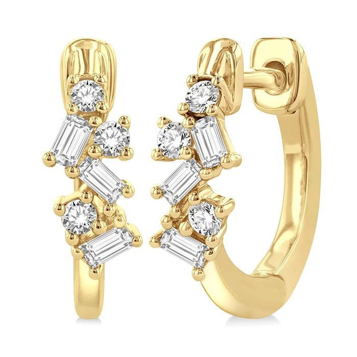 Scatter Baguette Diamond Petite Huggie Fashion Earrings