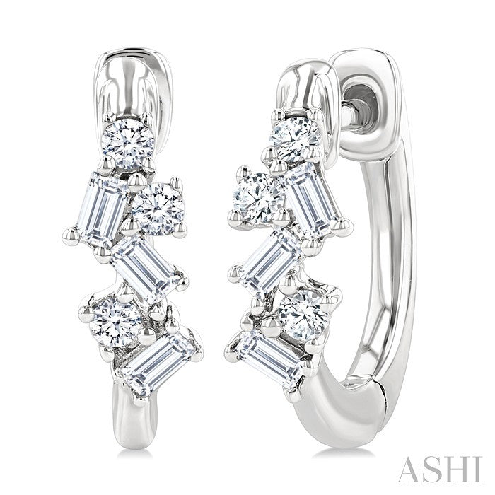 1/4 Ctw Petite Fusion Scatter Baguette and Round Cut Diamond Fashion Huggies in 14K White Gold