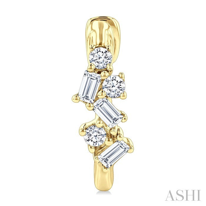 1/4 Ctw Petite Fusion Scatter Baguette and Round Cut Diamond Fashion Huggies in 14K Yellow Gold