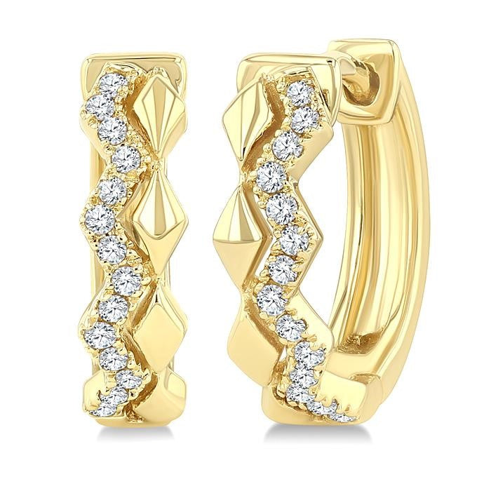 1/10 Ctw Round Cut Diamond Geometric Petite Huggie Earrings in 10K Yellow Gold