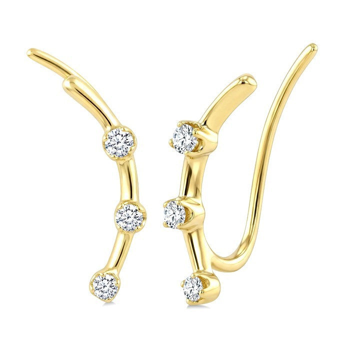 1/8 Ctw Round Cut Diamond Fashion Ear Climbers in 10K Yellow Gold