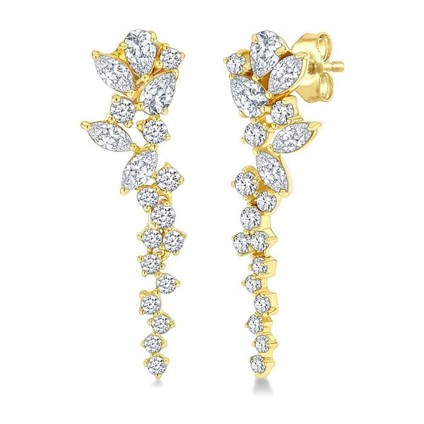 1 Ctw Mixed Shape Diamond Scatter Fashion Long Earrings in 14K Yellow Gold