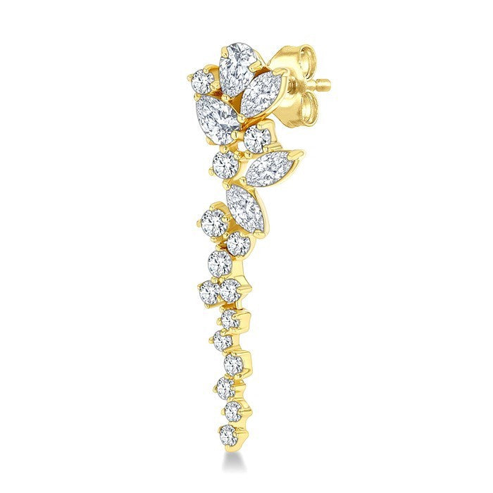 1 Ctw Mixed Shape Diamond Scatter Fashion Long Earrings in 14K Yellow Gold