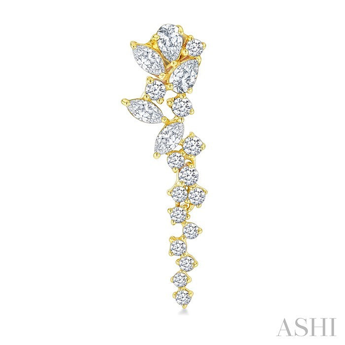 1 Ctw Mixed Shape Diamond Scatter Fashion Long Earrings in 14K Yellow Gold