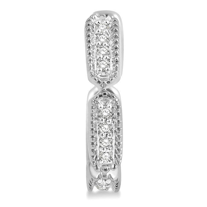 1/10 Ctw Lattice Long Hexagonal Pod Round Cut Diamond Huggie Petite Earrings in 10K White Gold