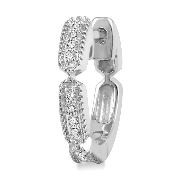 1/10 Ctw Lattice Long Hexagonal Pod Round Cut Diamond Huggie Petite Earrings in 10K White Gold