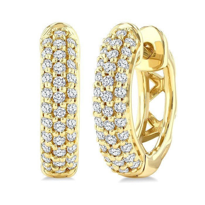 1/2 Ctw Triple Row Round Cut Diamond Fashion Huggies in 14K Yellow Gold