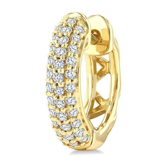 1/2 Ctw Triple Row Round Cut Diamond Fashion Huggies in 14K Yellow Gold