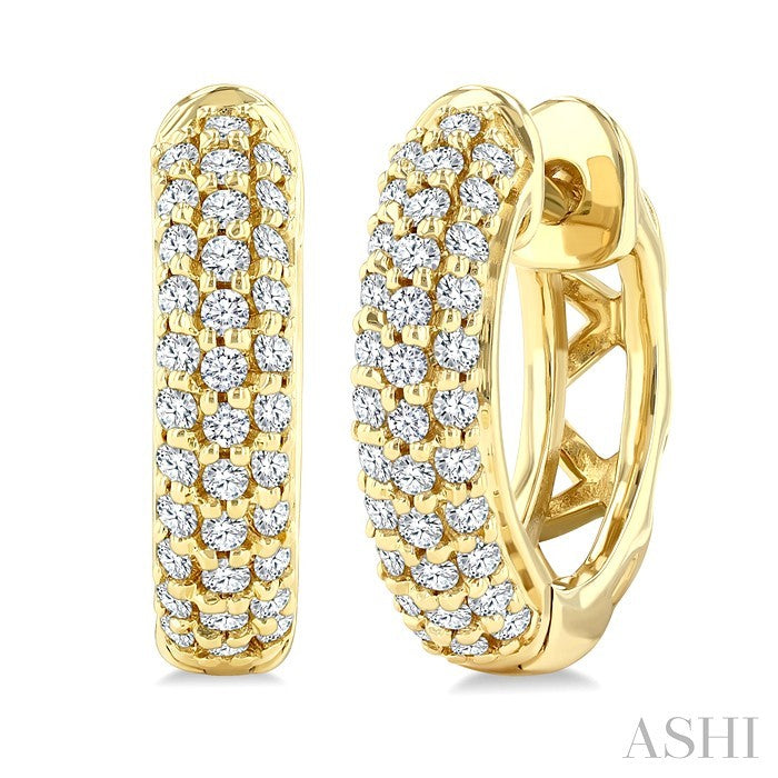 1/2 Ctw Triple Row Round Cut Diamond Fashion Huggies in 14K Yellow Gold
